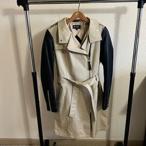 Mackage Belted Trench Coat with Leather Sleeves